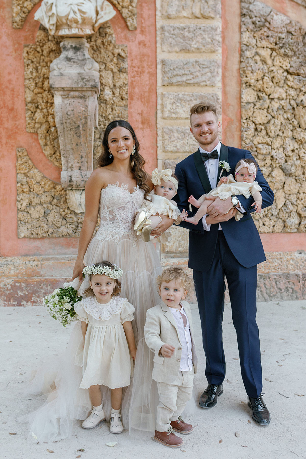 wedding portraits with flower girl and ring bearer