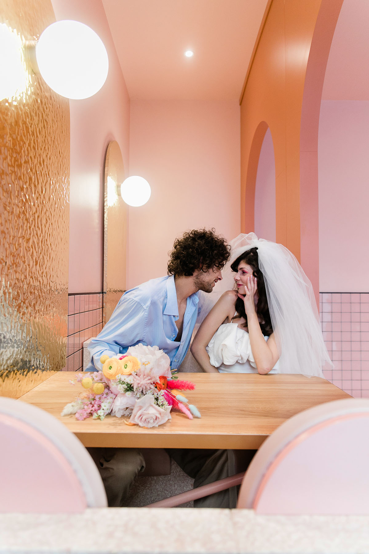 Colorful Italian elopement editorial at Bun Burger 