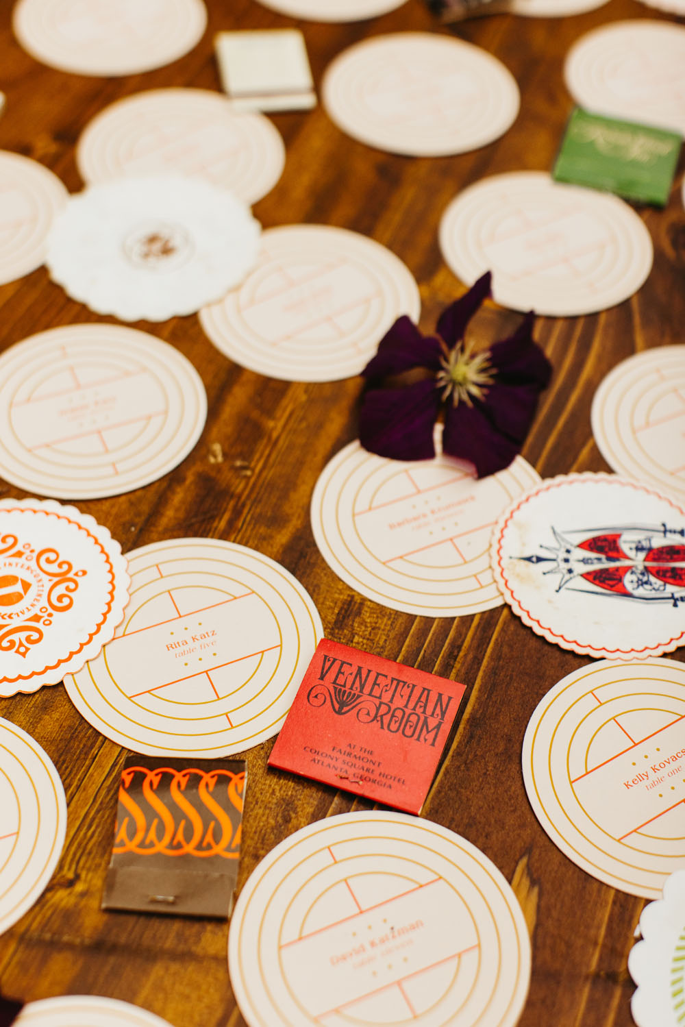 colorful coaster escort cards