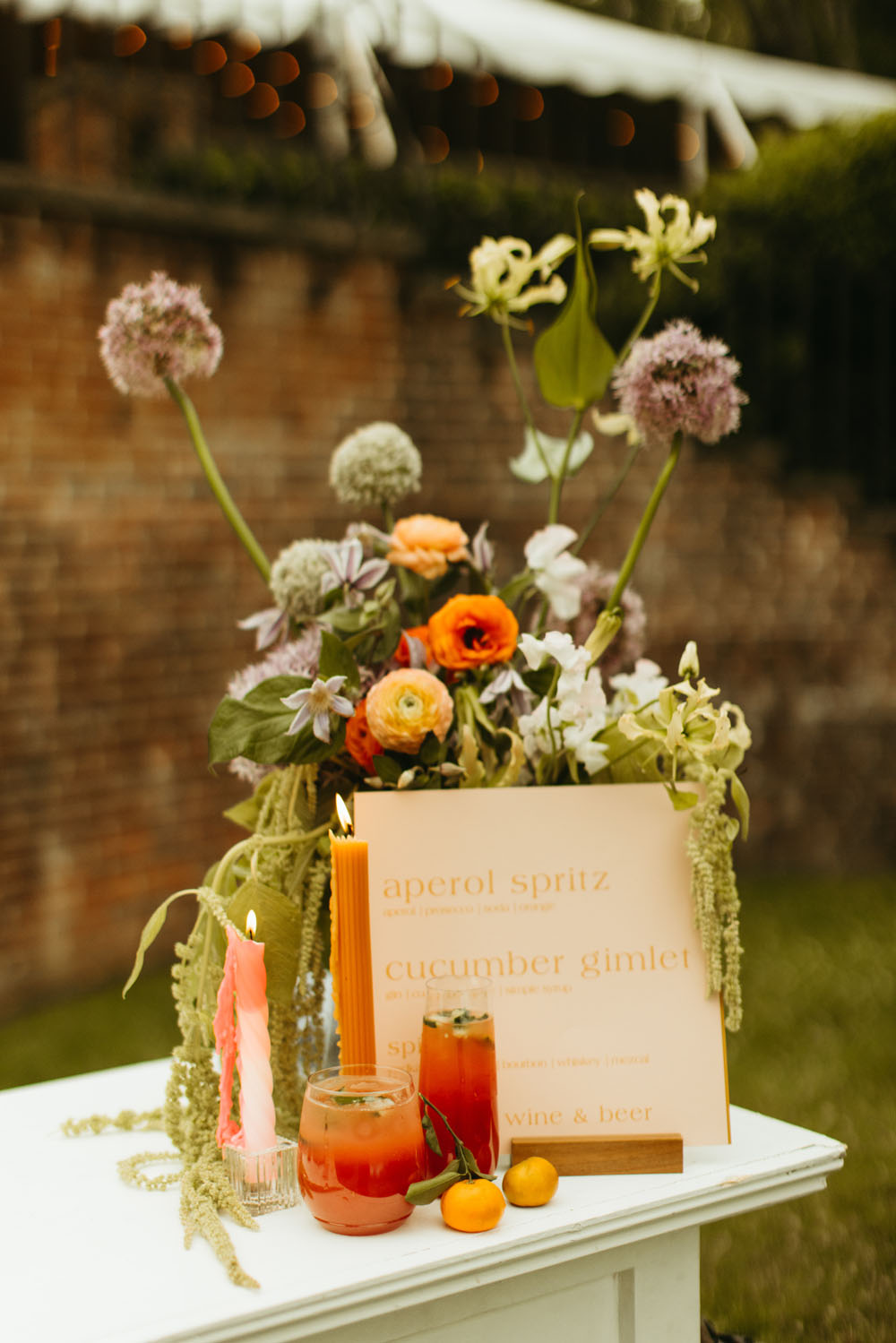 bar menu with ikebana flowers for wedding