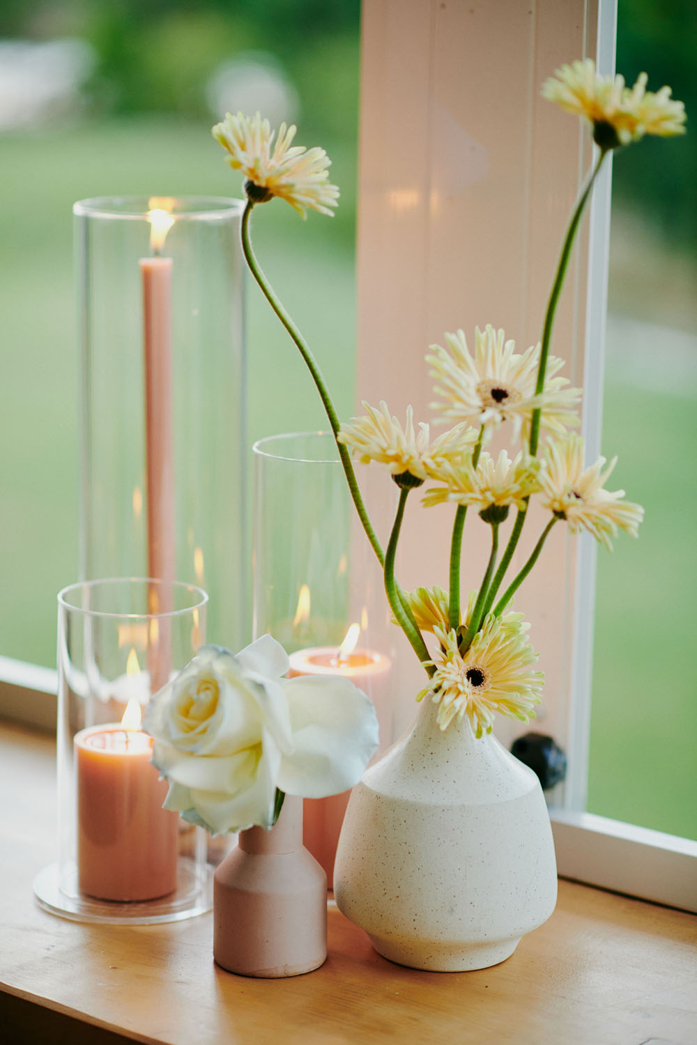 flowers and candles for winery wedding