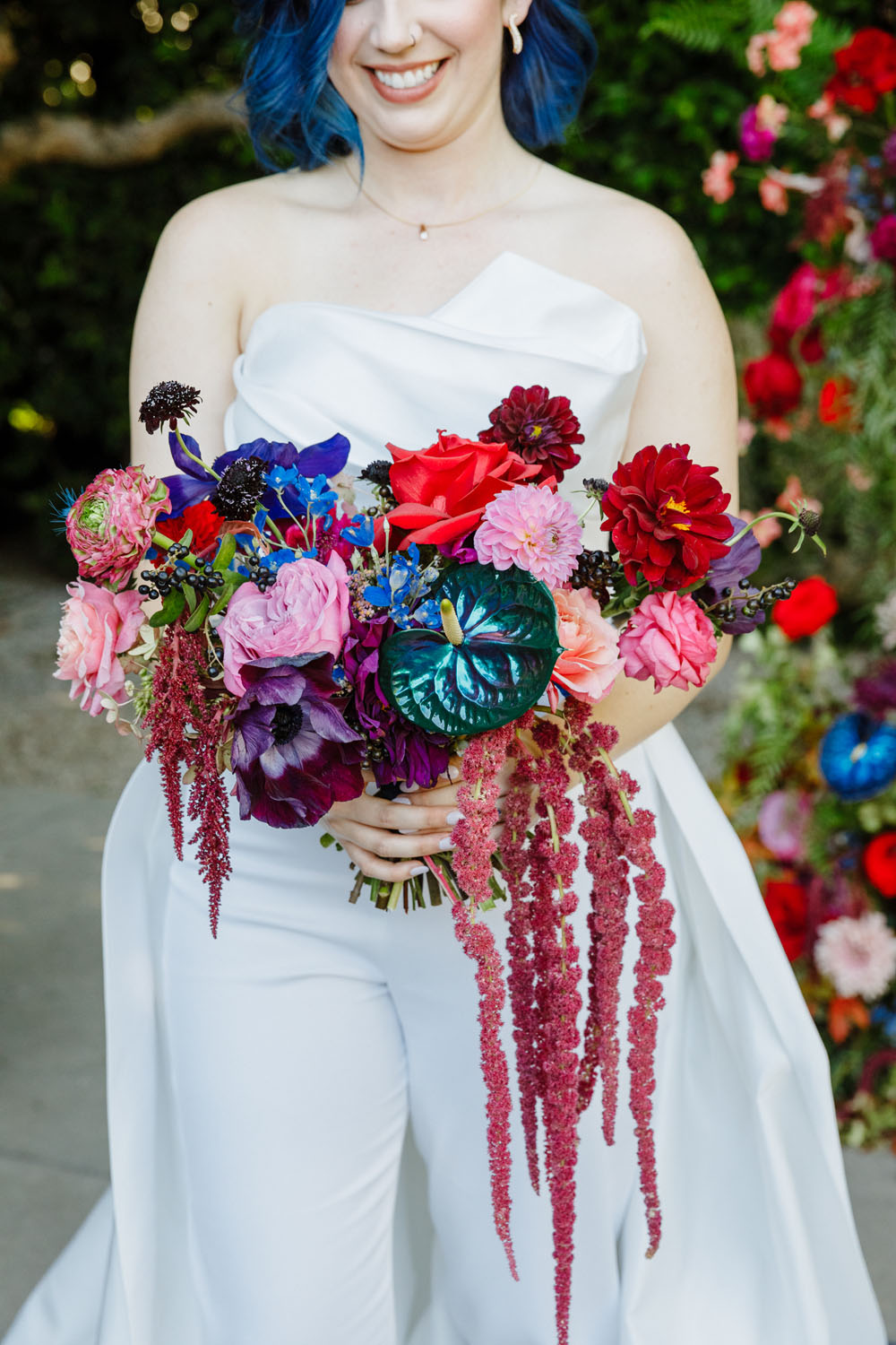 colorful bridal bouquet for Fig House wedding
