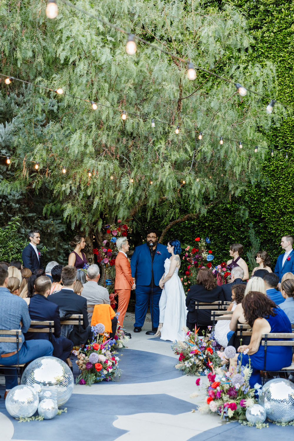 Disco balls and jewel tones filled this upbeat Fig House wedding