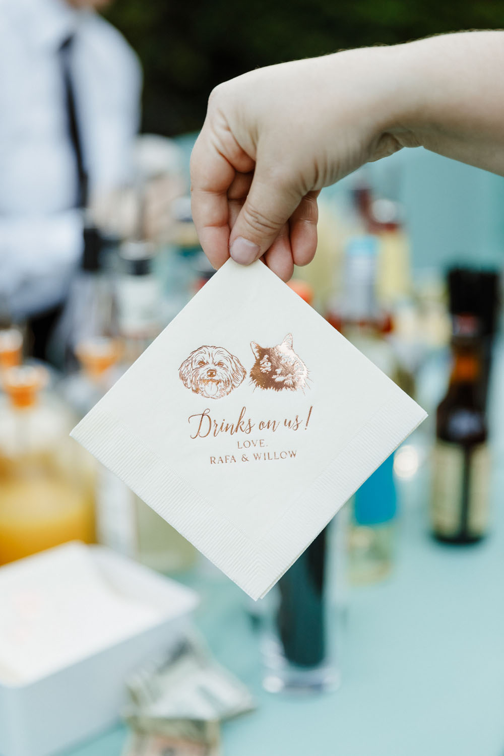 custom wedding cocktail napkins with pets