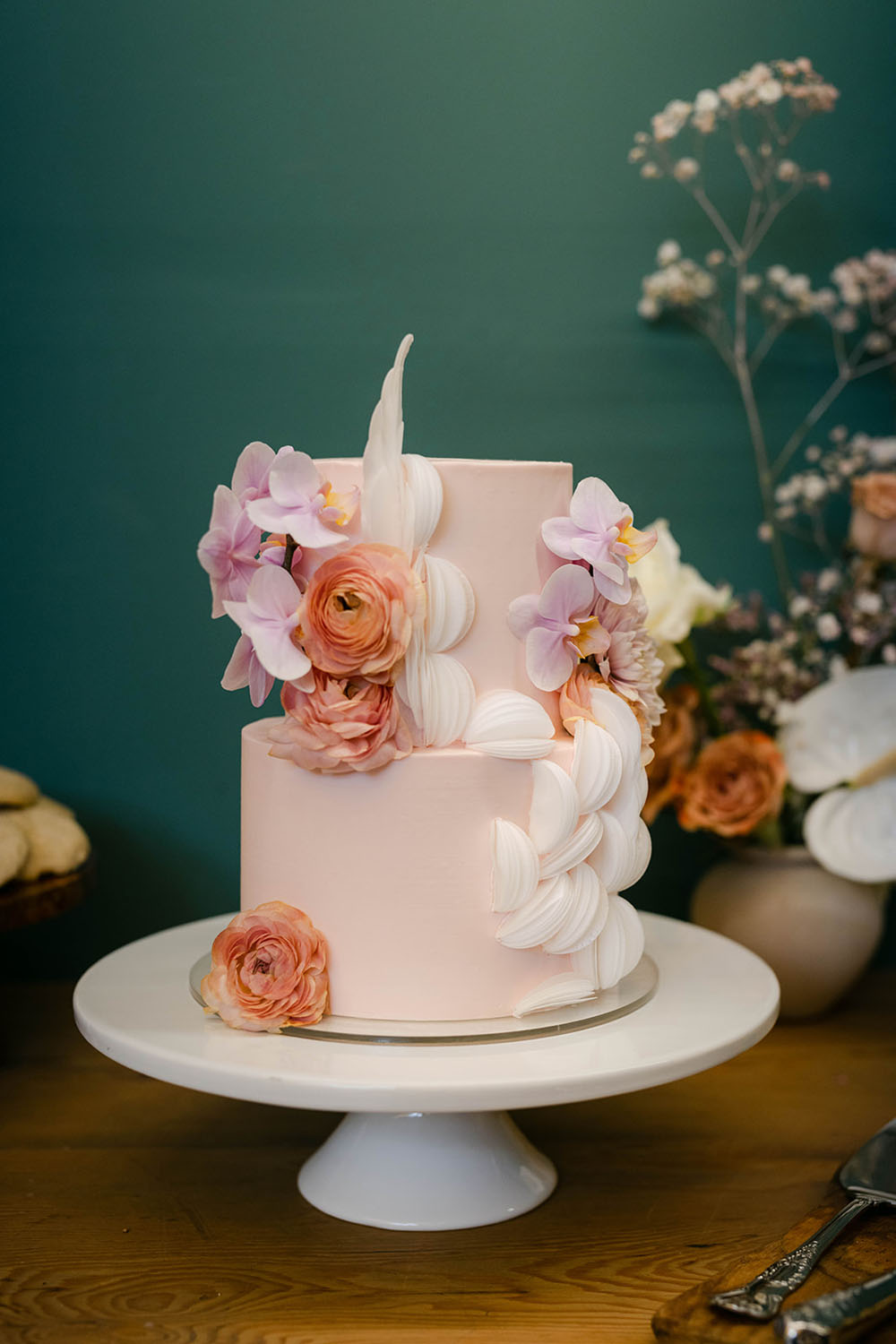 blush floral wedding cake