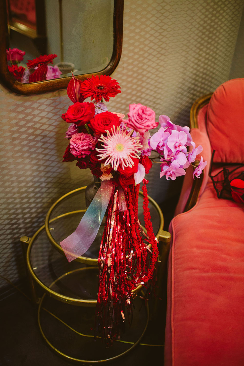 pink and red wedding bouquet