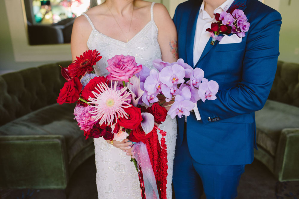 red, pink and purple bridal bouquet