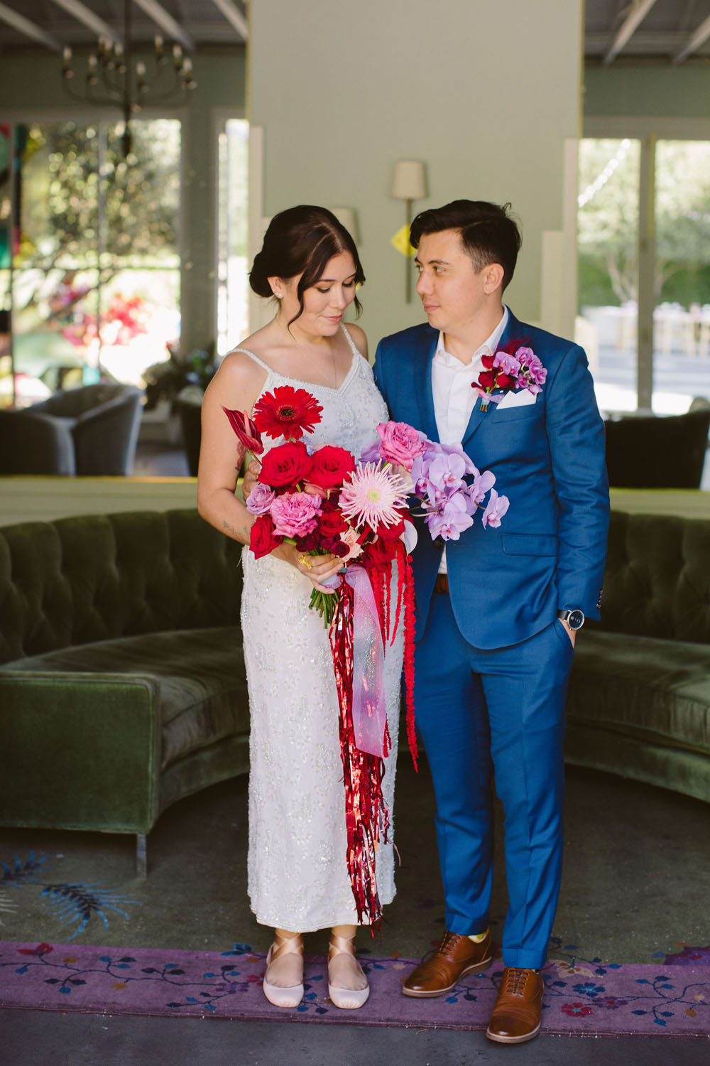 red, pink and purple bridal bouquet