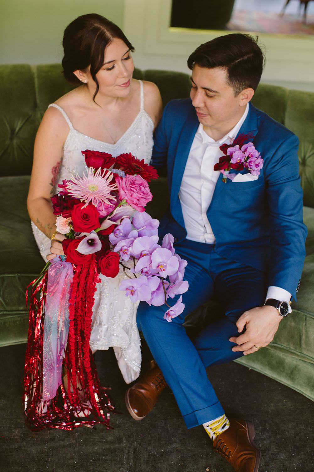 red, pink and purple bridal bouquet