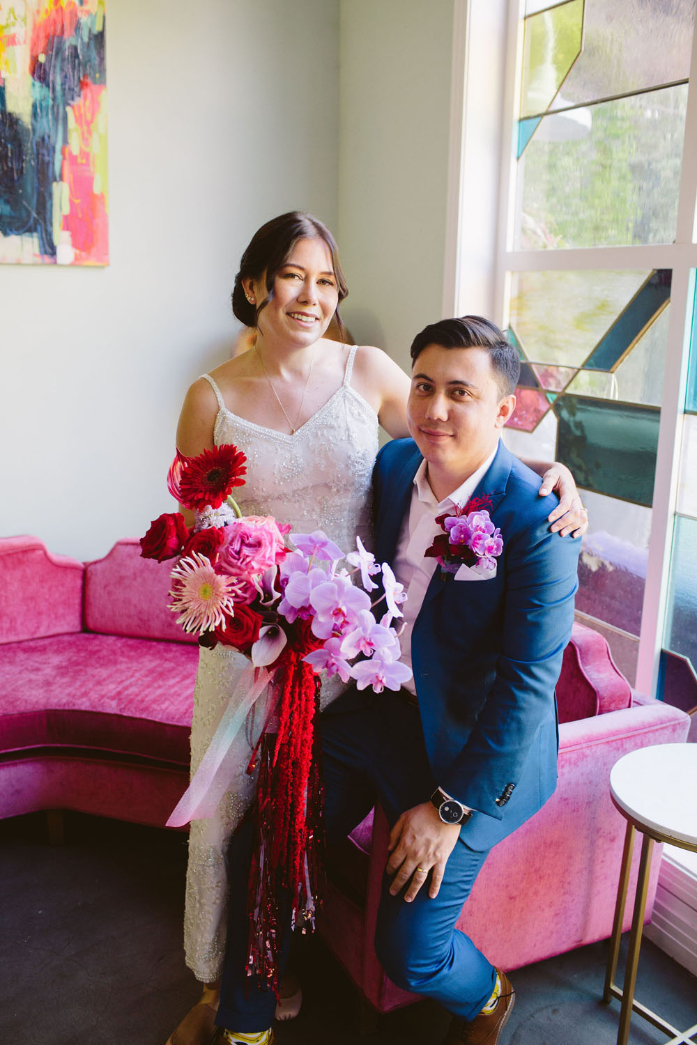 Laidback, nontraditional red, pink + purple wedding at The Fig House