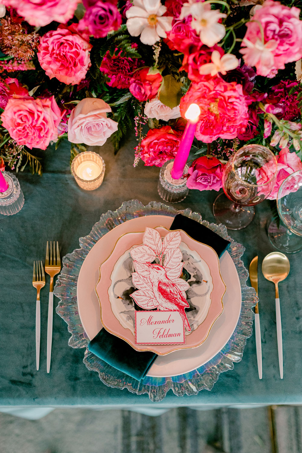 jewel toned elegant place setting for wedding