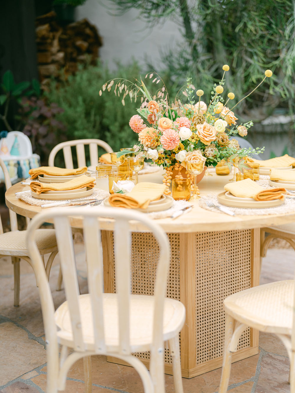 yellow and rust colored spring table decor