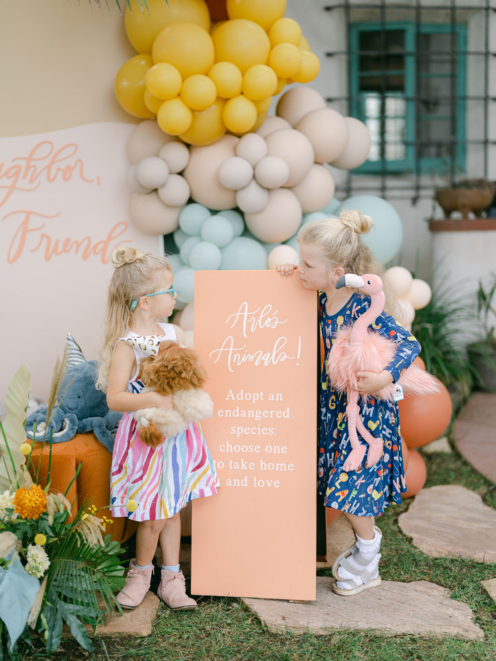 jellycat animal party favors and balloons for first birthday