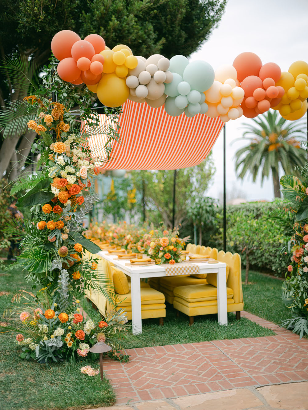 colorful balloon and golden yellow table for party decor
