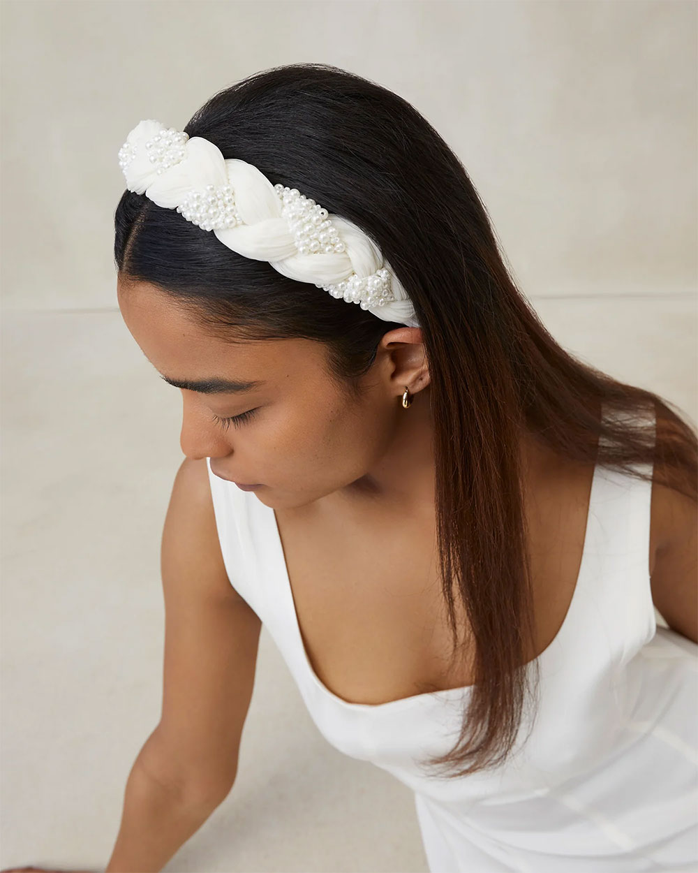 white pearl bridal headband