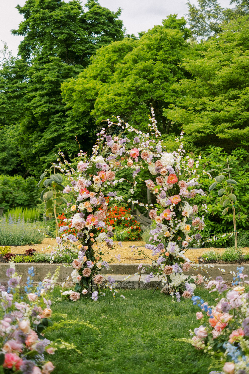 gorgeous floral arch and ceremony flowers at kentucky spring wedding