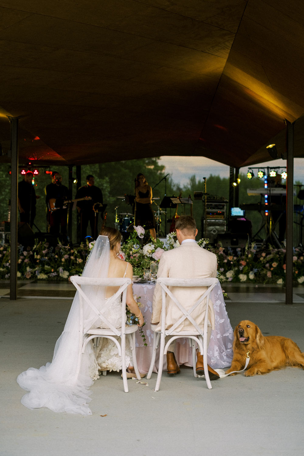 bride and groom with dog