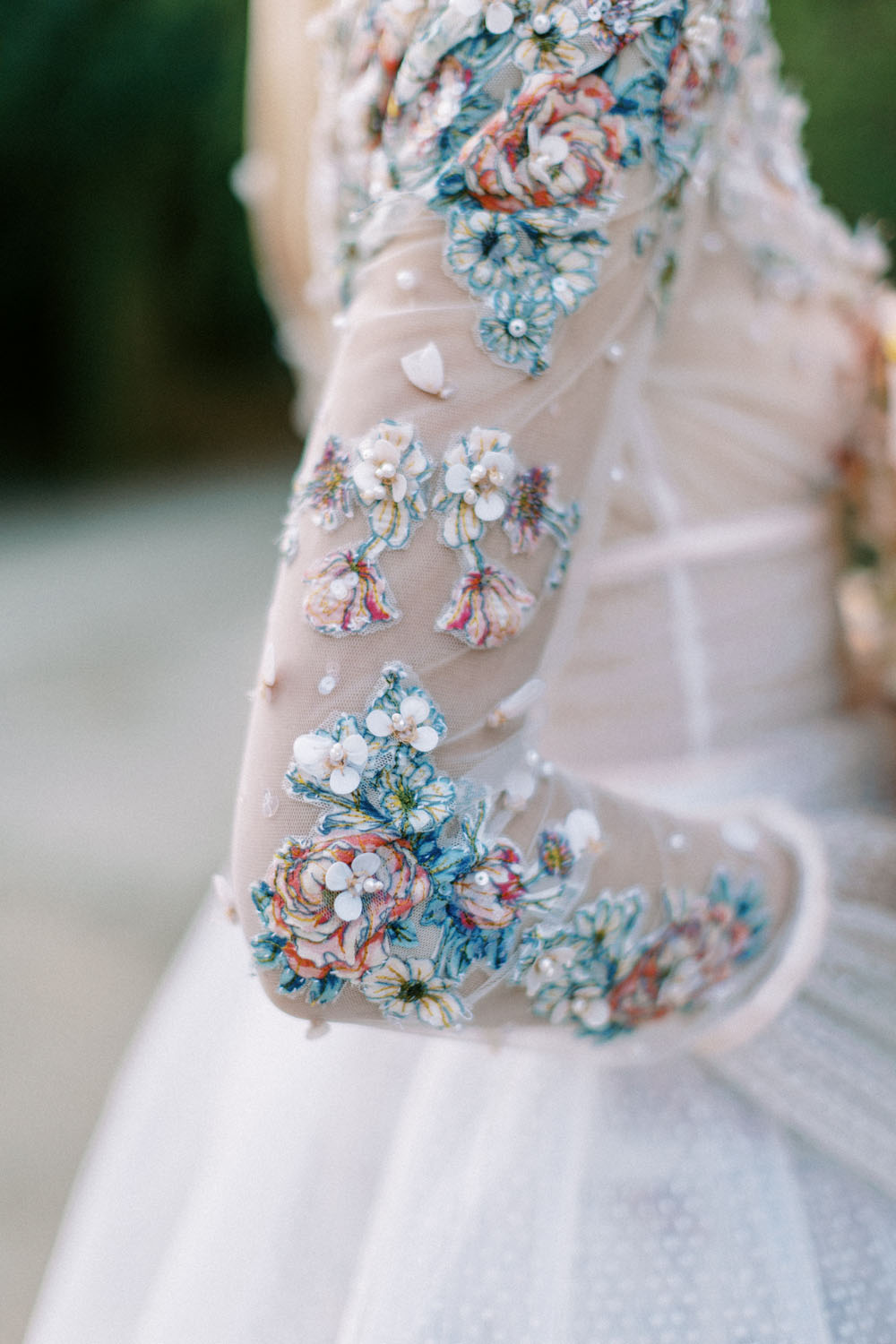 Embellished wedding dress at Greek castle wedding