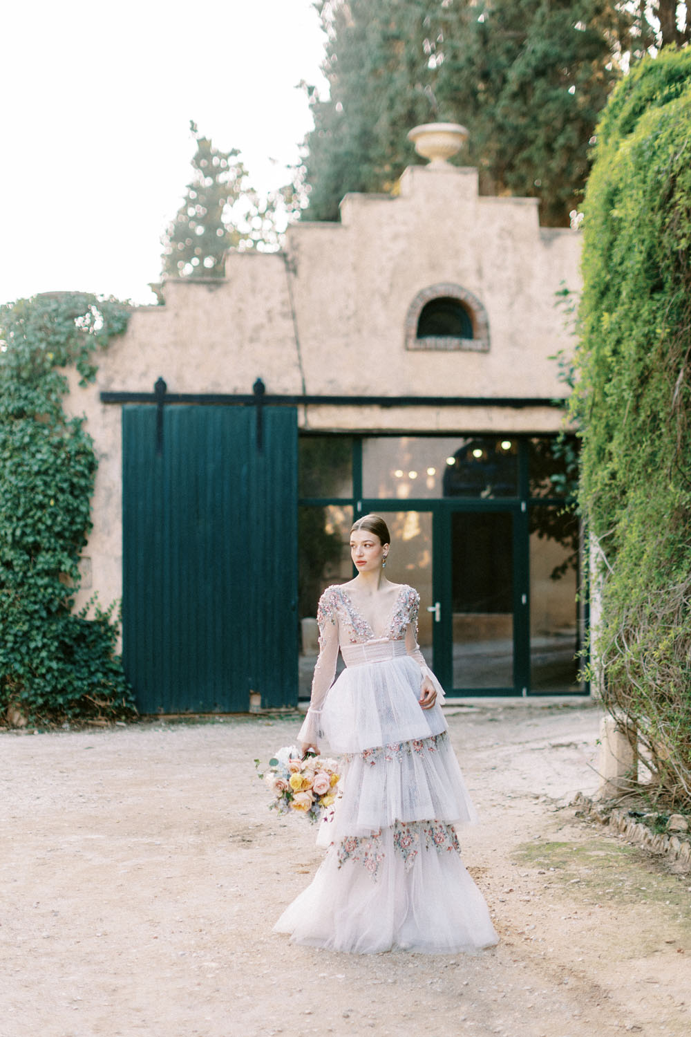 Embellished wedding dress at Greek castle wedding