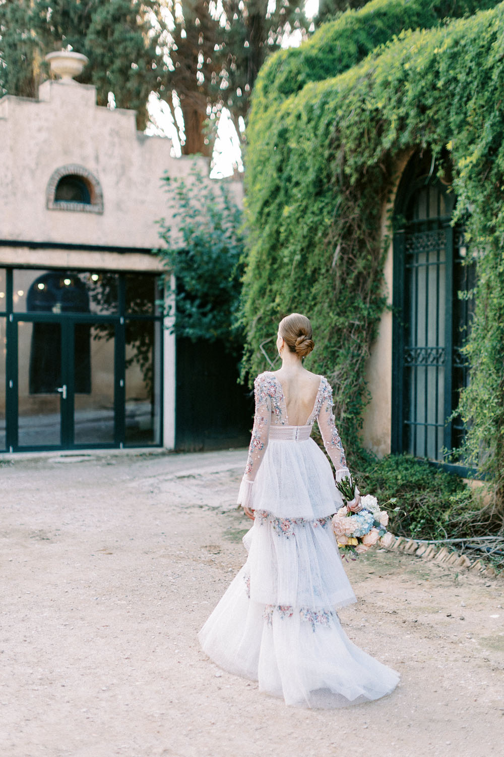 Embellished wedding dress at Greek castle wedding