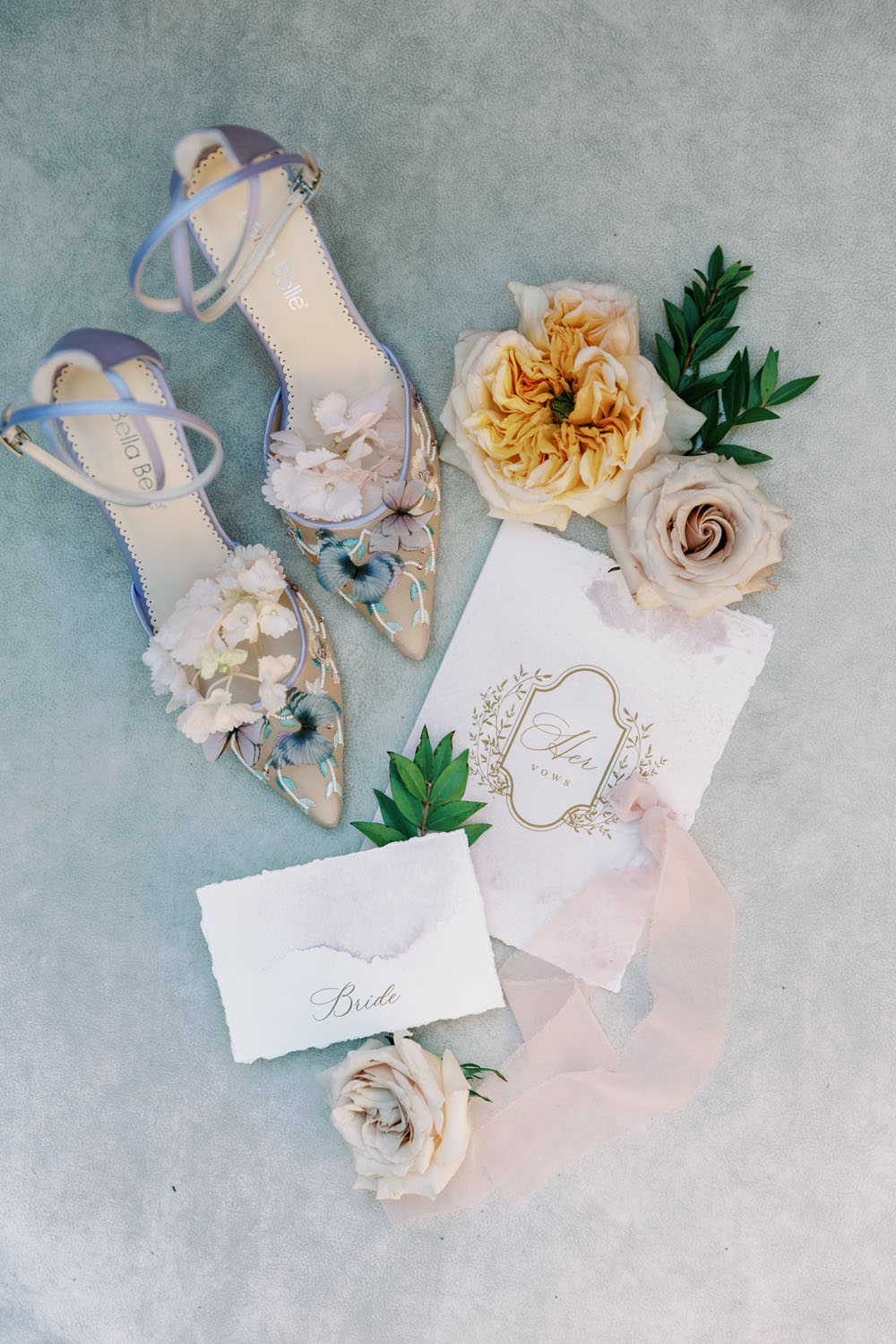 Butterfly wedding shoes and elegant wedding details