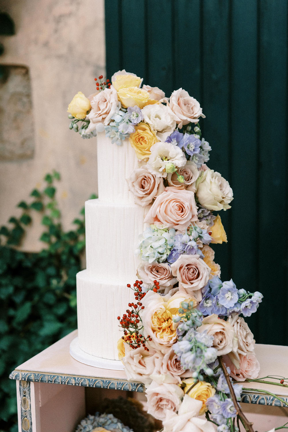 floral wedding cake for fairytale castle wedding