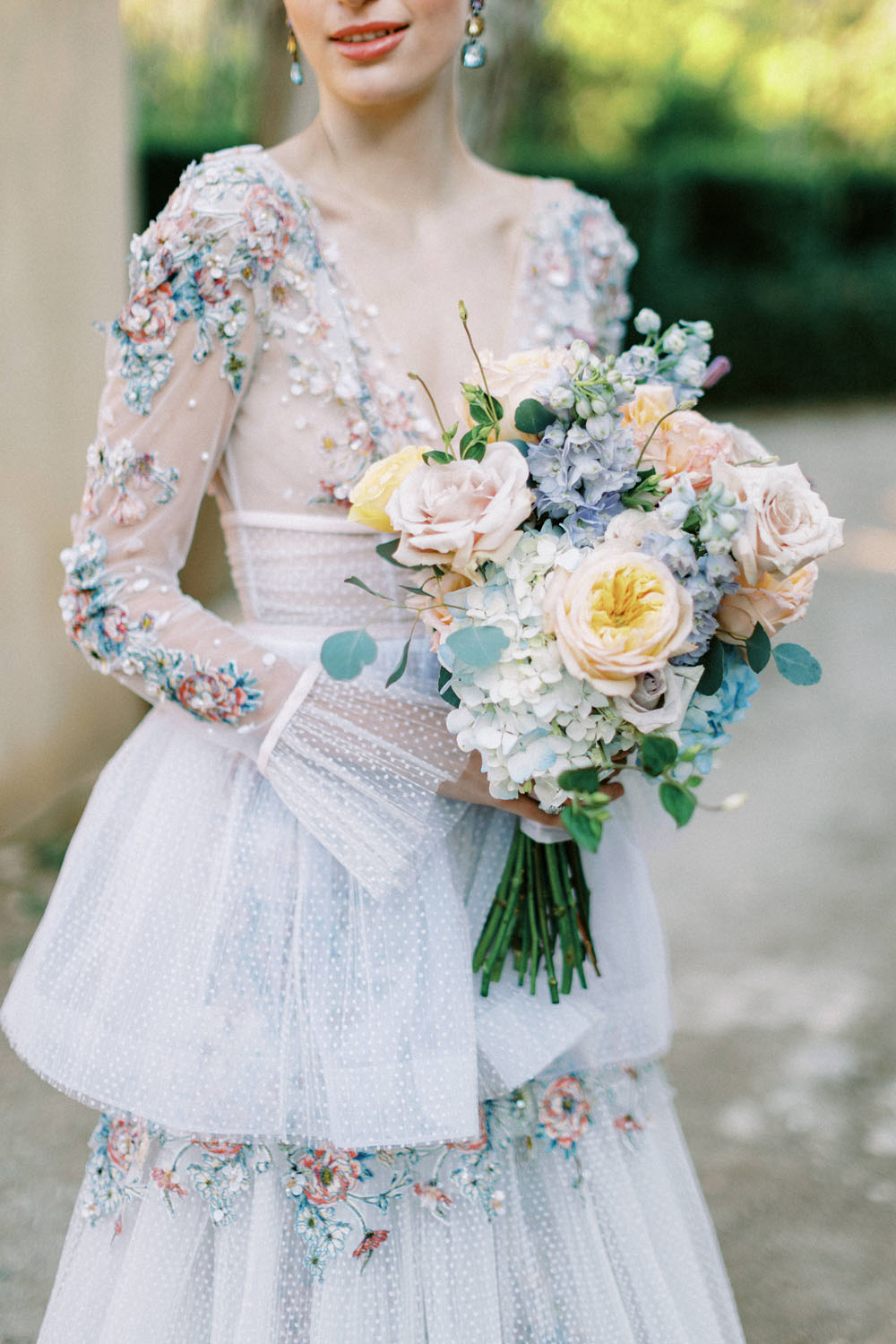 Embellished wedding dress at Greek castle wedding