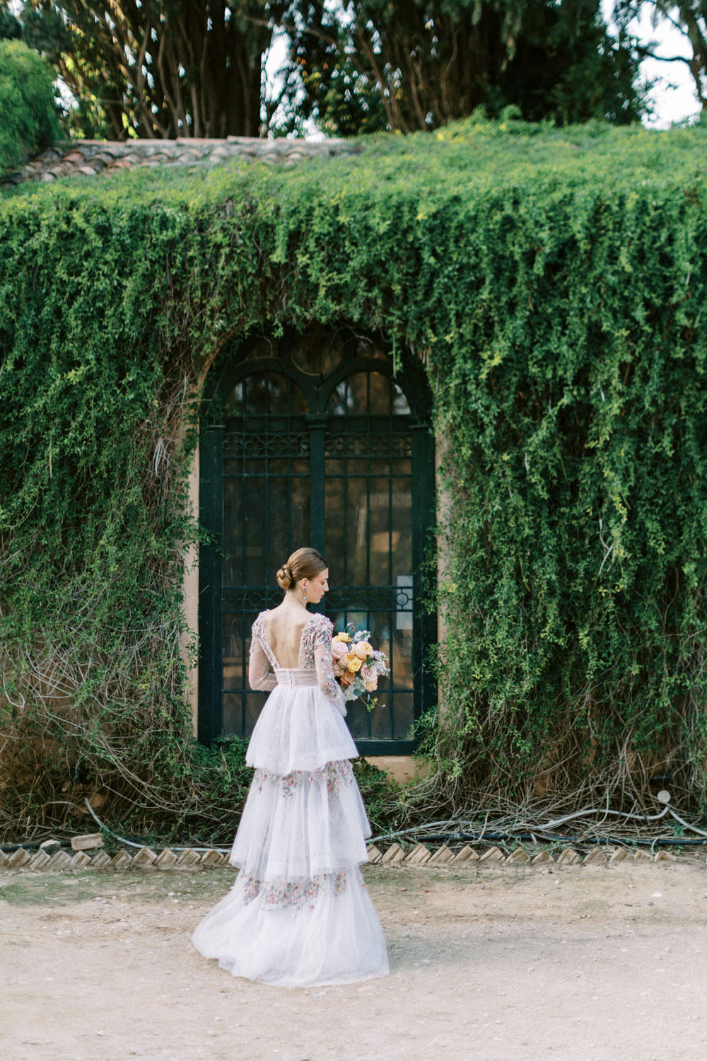 Embellished wedding dress at Greek castle wedding