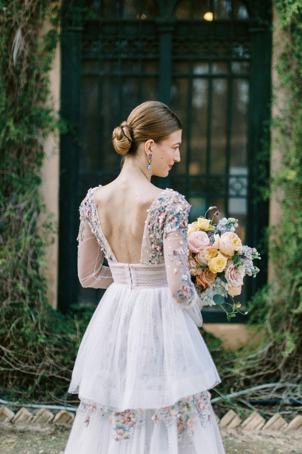 Embellished wedding dress at Greek castle wedding