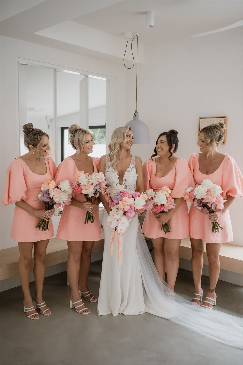 short pink bridesmaids dresses