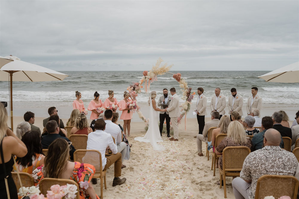 Punchy pink beach wedding in Australia