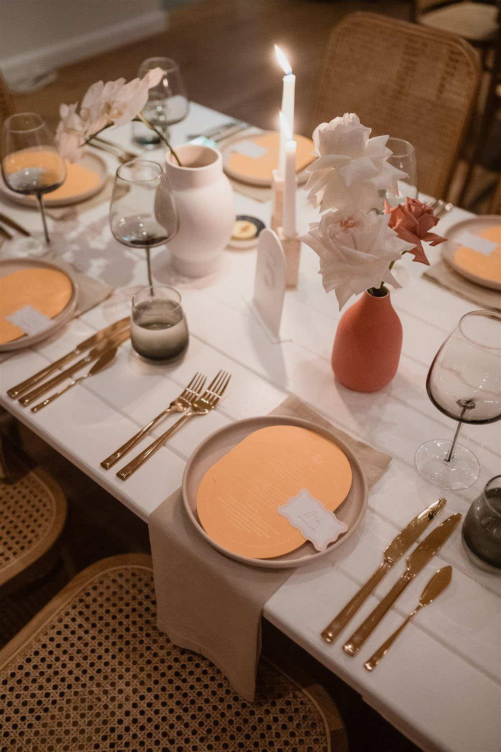 peach tablescape for Australian wedding