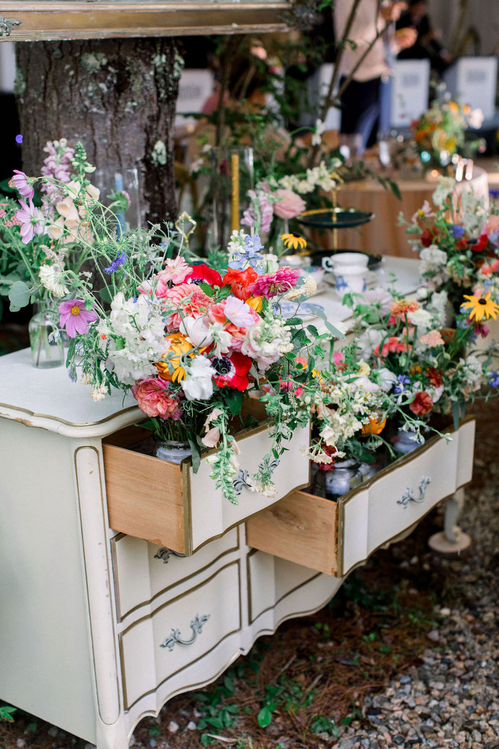 vintage dresser and flowers for wedding