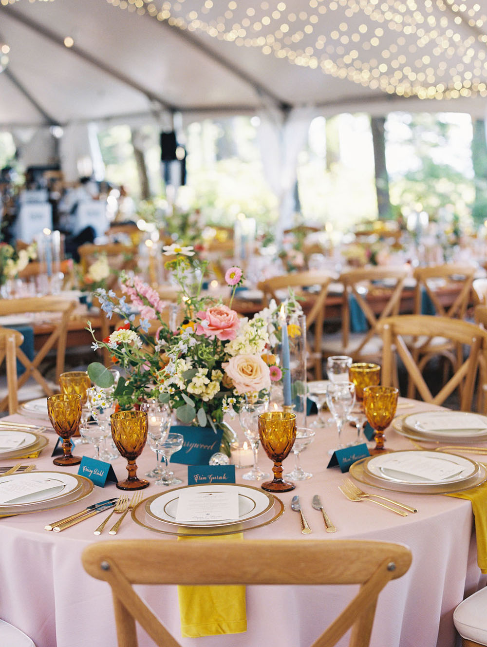 colorful summer wedding tables