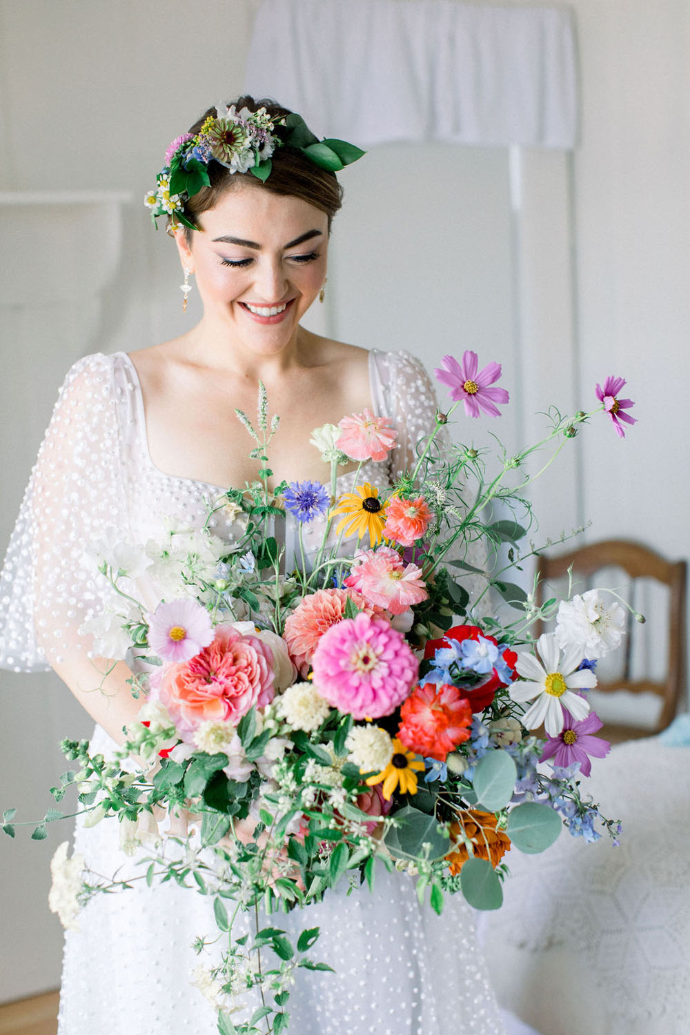 colorful bridal bouquet for whimsical summer wedding