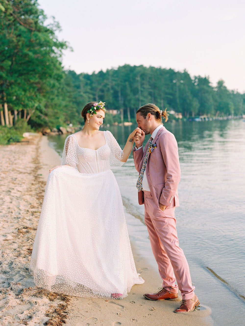 summer lakeside wedding portraits