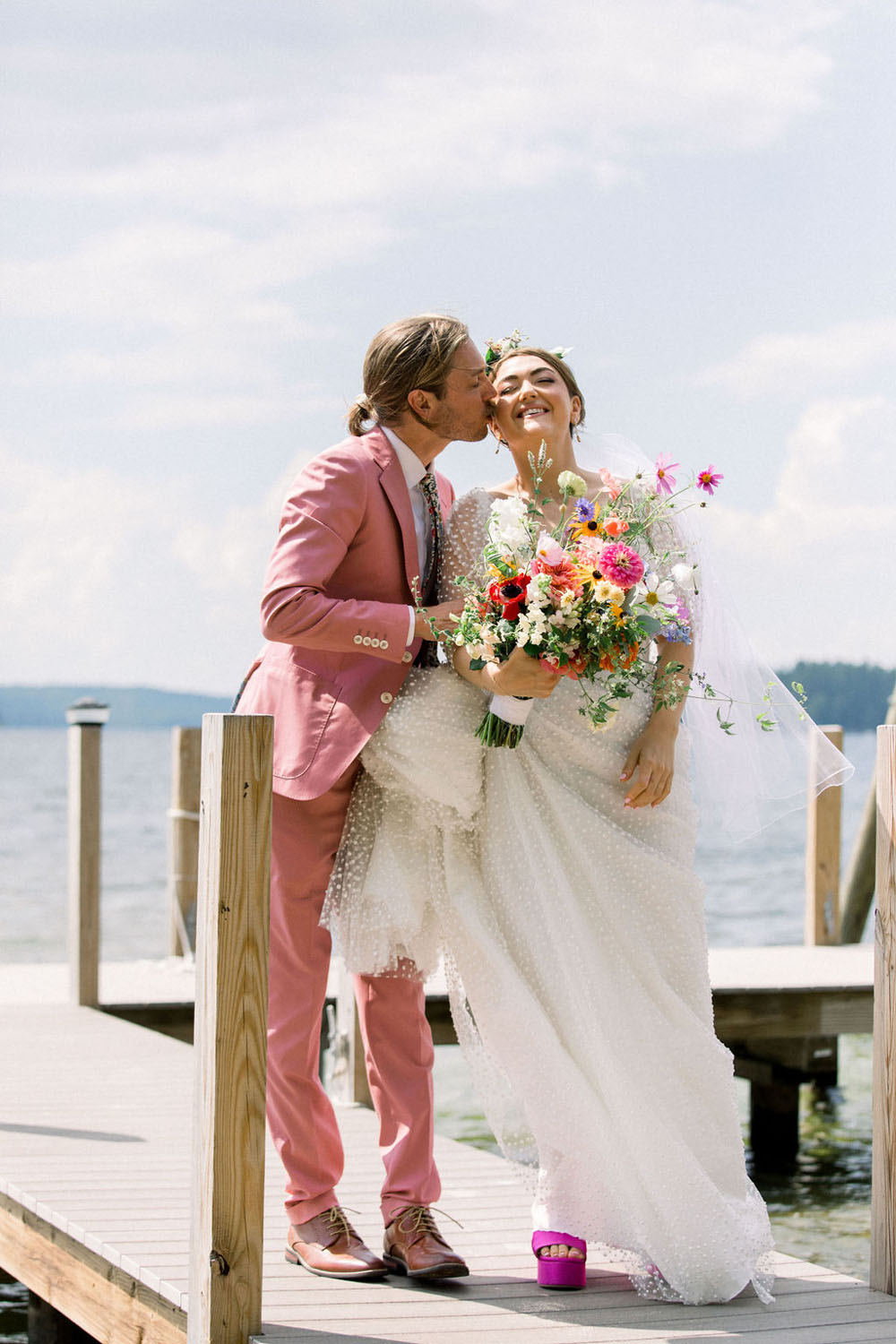 colorful lakeside summer DIY wedding