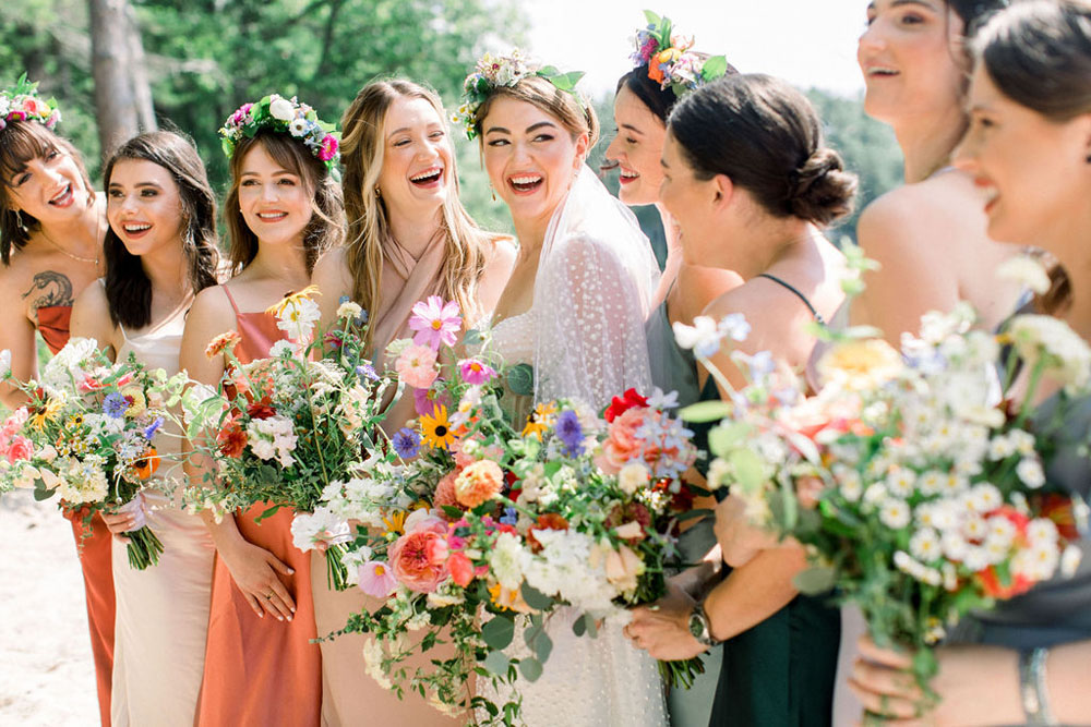 colorful bridesmaids for DIY summer wedding