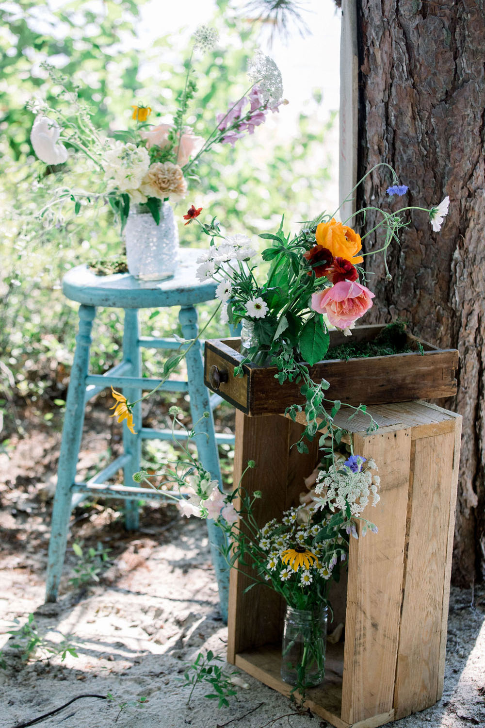 colorful flowers at summer wedding