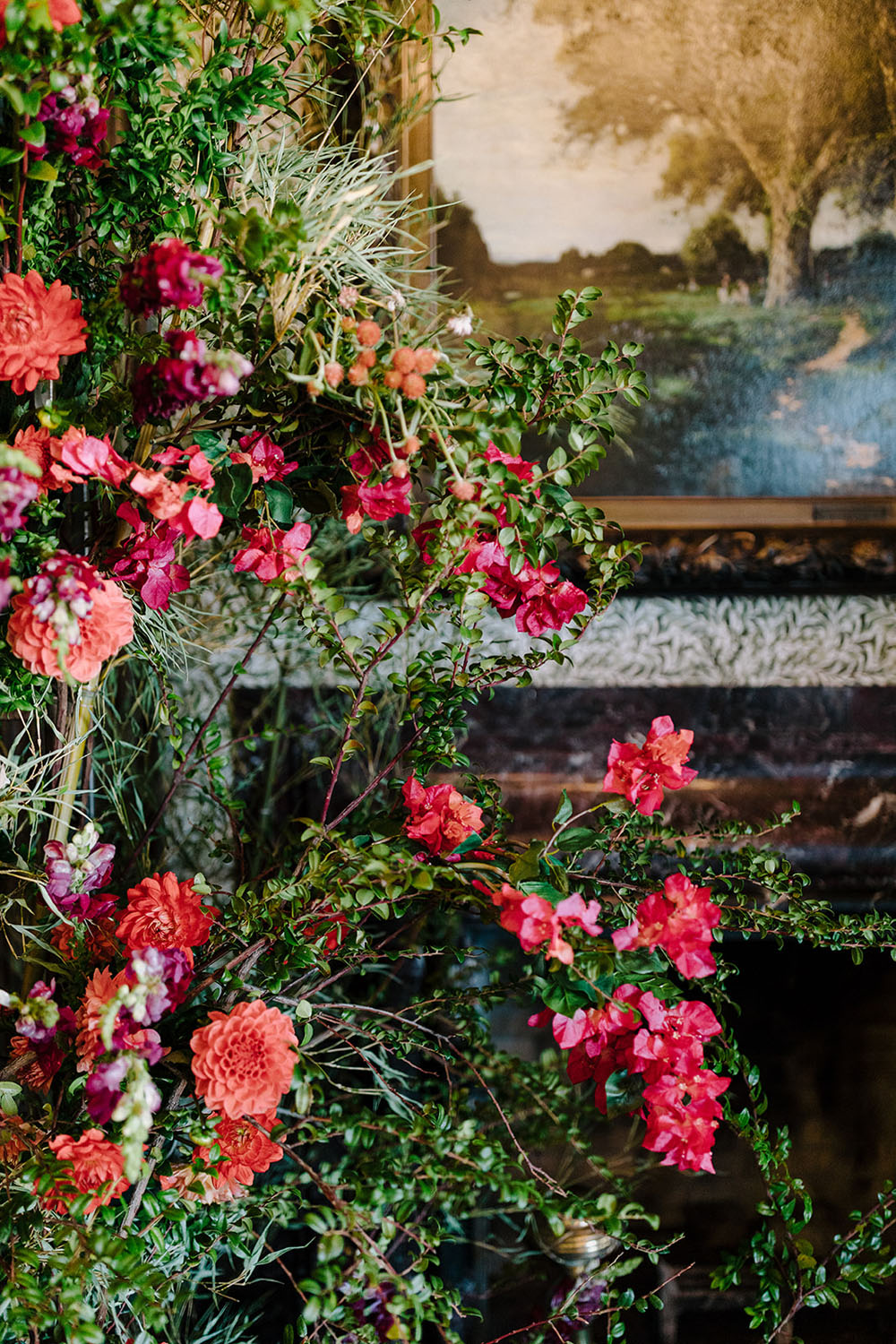 lush maximalist dahlia florals for jewel toned san francisco wedding
