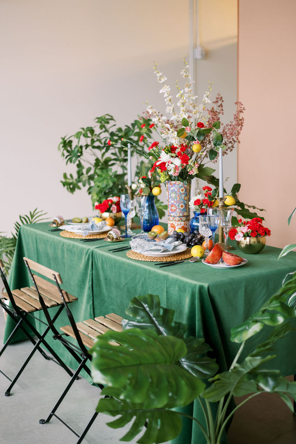 Elegant maximalist green + red wedding inspiration