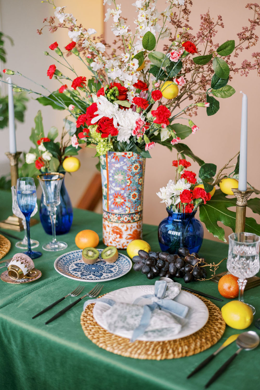 Elegant maximalist green + blue wedding inspiration