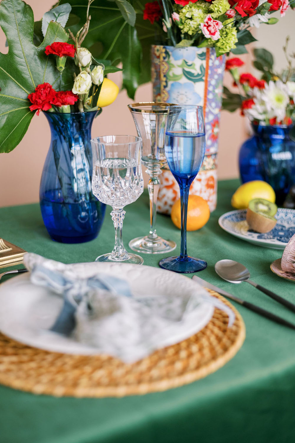 Blue glassware for wedding