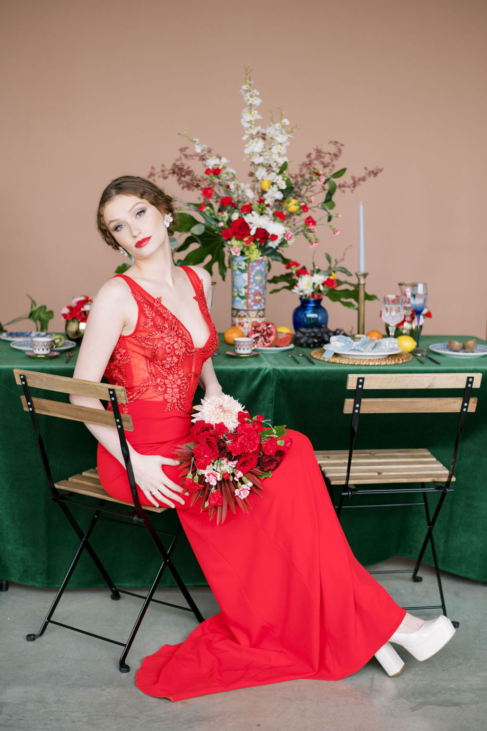 Elegant maximalist green + red wedding inspiration