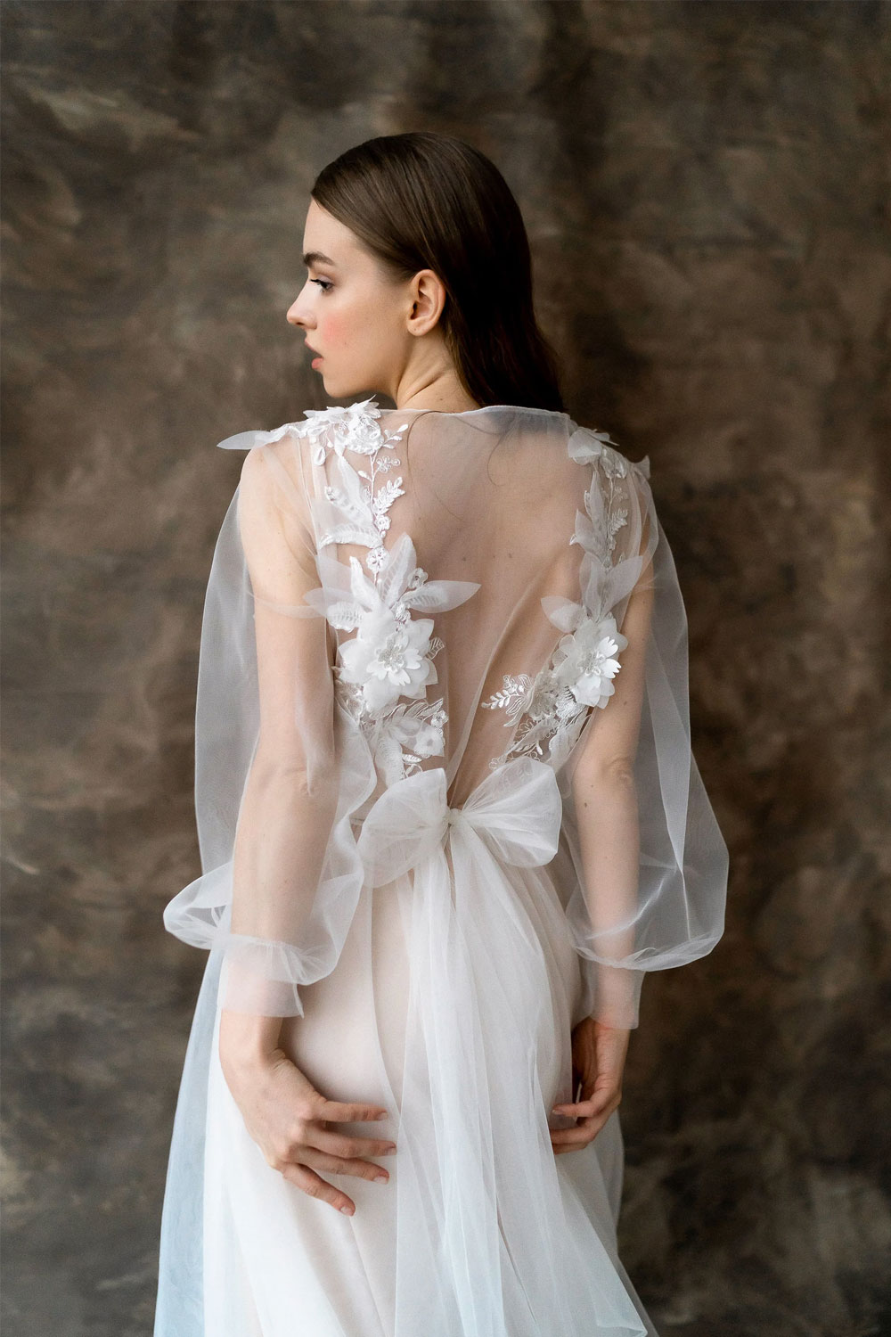 Embellished wedding dress with tulle bow by Boudoirweddingshop on Etsy