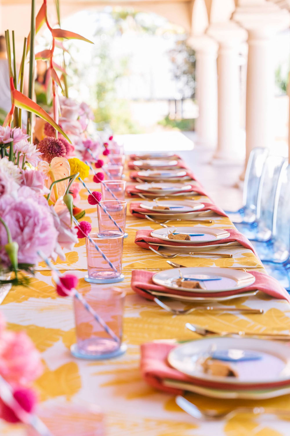 colorful tablescape for yellow baby shower in Palm Springs