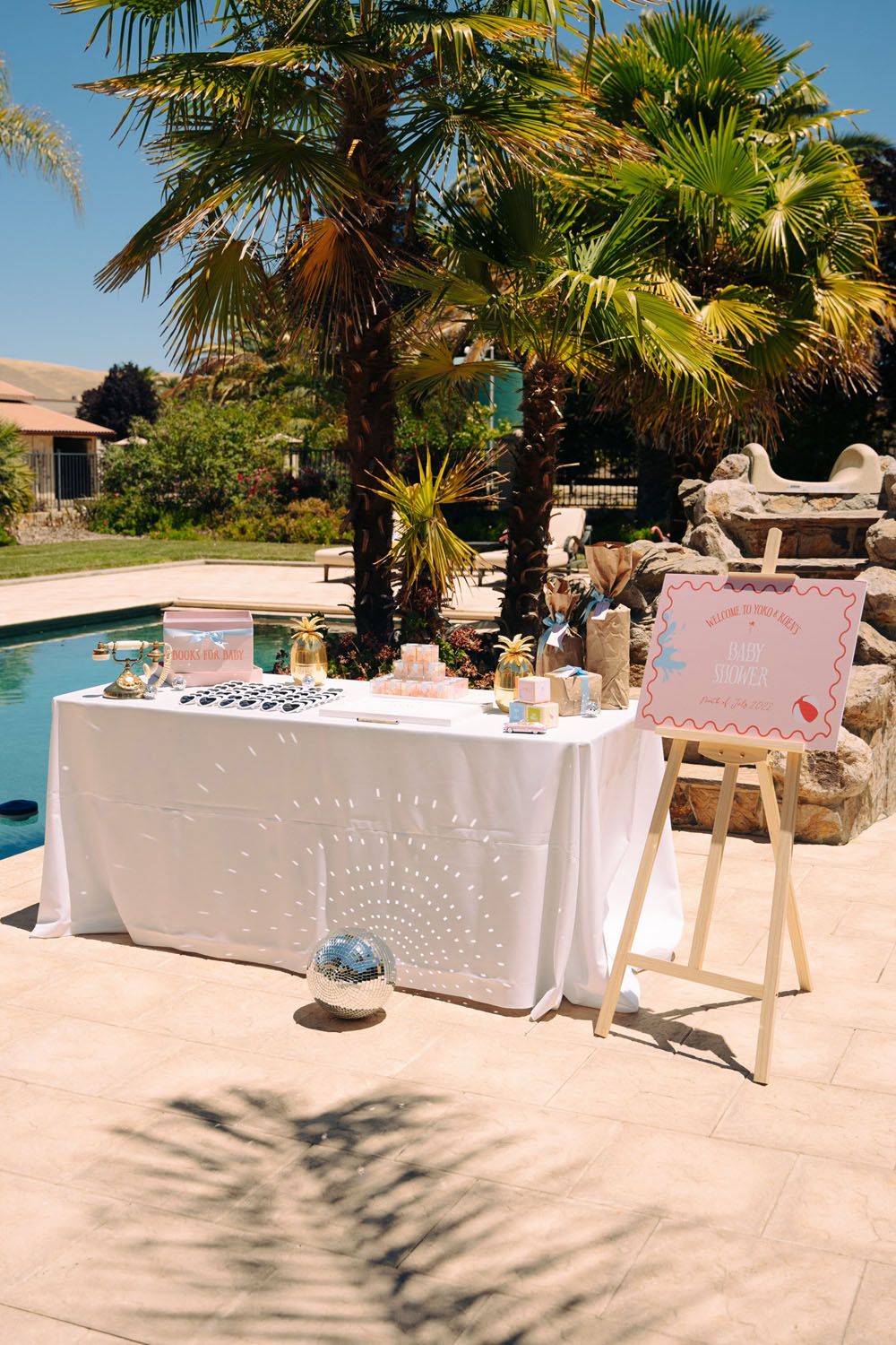 colorful decor for yellow baby shower in Palm Springs