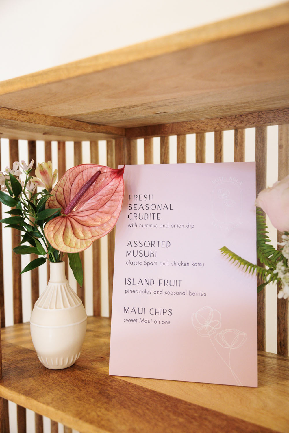 Pink menu for tropical themed birthday party