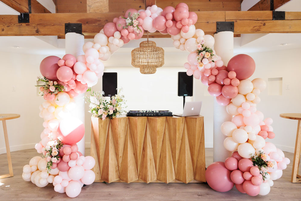 pink balloon arch for pink kids birthday party
