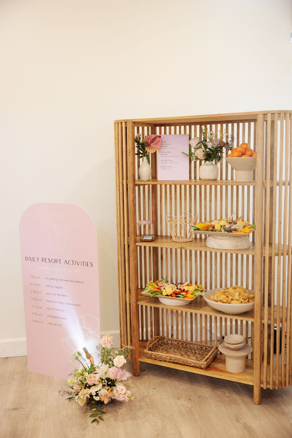 snack display for pink birthday party